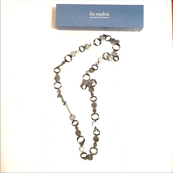 Lia Sophia "Imprint" Hematite Tone Necklace 35-38” - Picture 1 of 5